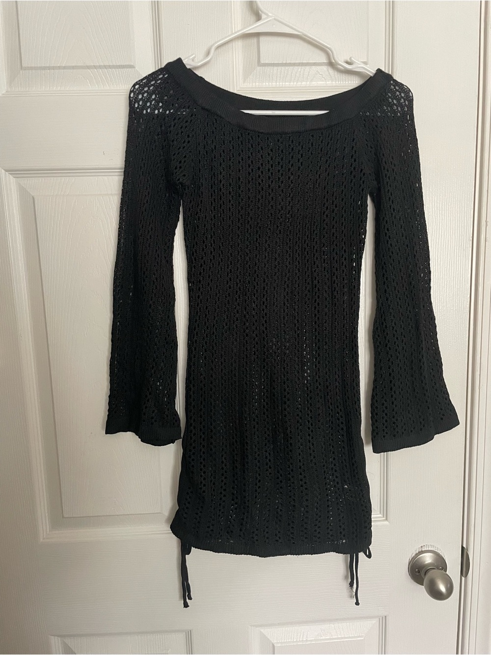 Womens size Small Black Knit Long-Sleeve Cover Up Beach/Pool Summer Dress